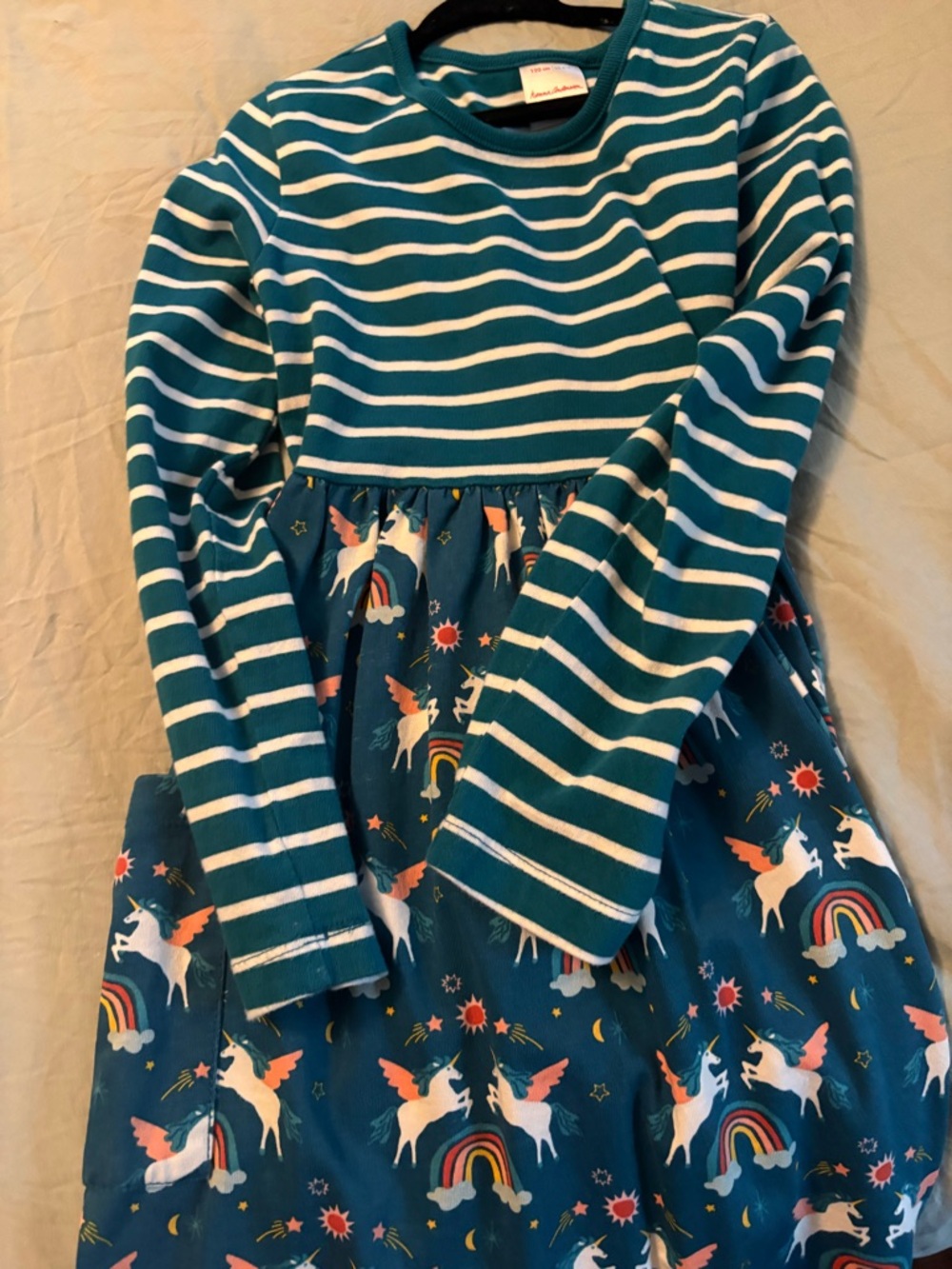 Hanna Andersson Teal and White Striped Knit Top